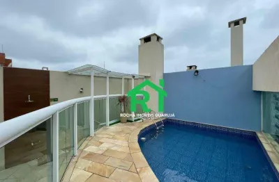 Cobertura à beira mar com 2 quartos, 2 vagas e lazer, à venda em pitangueiras, guarujá