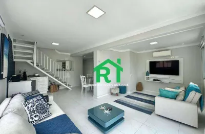 Cobertura reformada, vista mar com 3 quartos (1 suíte), 1 vaga à venda em Pitangueiras, Guarujá.