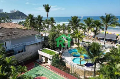 Apartamento à beira mar com 3 dormitórios (3 suítes), 2 vagas, área de lazer, tombo, guarujá/sp