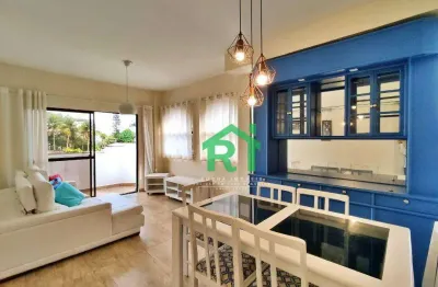 Apartamento com sacada, 2 dormitórios sendo 2 suítes, 1 vaga, tombo, guarujá/sp