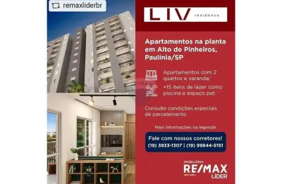 Lançamento apartamento 2 quartos liv residence, alto de pinheiros,paulínia/sp
