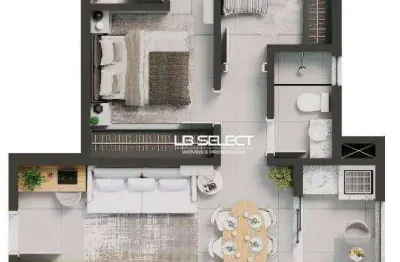 Apartamento com dois quartos, uma suite, banheiro social, sala, cozinha e varanda gourmet (opcional).