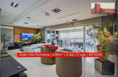 Apartamento r. fábia, 517 - vila romana, 206m², 3 sts, 3 vgs, ed. sollo