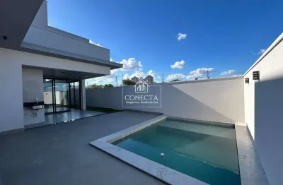 Casa nova à venda no condominio splendido com 220 m² de construção, 3 quartos todos suítes, area de lazer com piscina aquecida, churrasqueira,