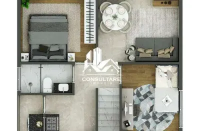 Casa sobreposta em villagio com 2 dormitórios a venda em são vicente