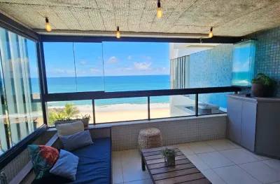Lindíssimo quarto e sala, de 63 m², 'pé na areia mar', porteira fechada, vista mar - 1 vaga