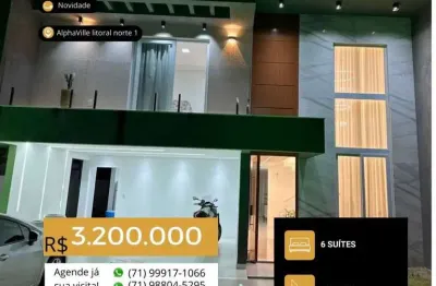 Casa em condomínio fechado com 6 quartos à venda na RODOVIA RODOVIA BA-099  ESTRADA DO CÔCO, 1, Alphaville (Abrantes), Camaçari por R$ 3.290.000