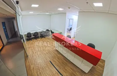 Sala comercial mobiliada com 270m² e 54 posições de atendimento para locação em alphaville