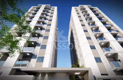 Apartamento com 02 quartos, sacada com churrasqueira, sala e cozinha integrada e banheiro social.