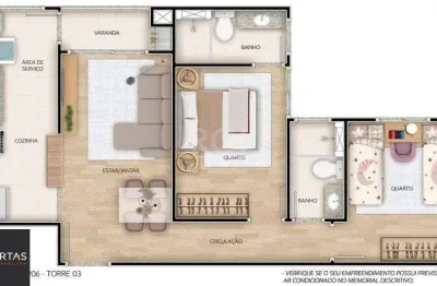 Apartamento para venda - 56.77m², 2 dormitórios, sendo 1 suites, 1 vaga - camaquã