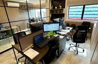 Sala comercial decorada à venda no multiplus empresarial | lauro de freitas - ba | pitangueiras | 46m² | 2 vagas de garagem | r$ 470.000