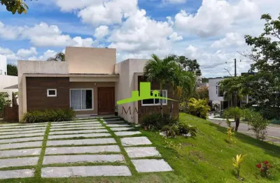 Casa térrea à venda no alphaville litoral norte 2, 205m², 4 quartos, suíte com closet, piscina com deck, terreno de esquina, energia solar. camaçari