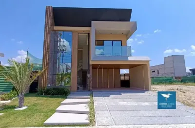 Casa duplex nova com belíssimo projeto arquitetônico, varanda gourmet e piscina privativos, lote próximo a praça e ao clube house no terras alphaville 04, 240m2, 04 suítes, master com closet, 04 vagas