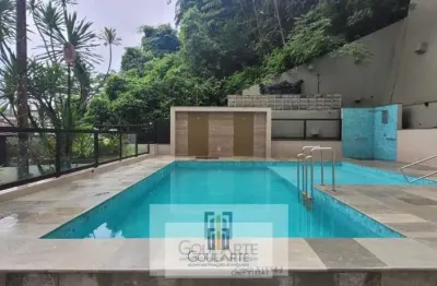 Apartamento vista mata e mar, lazer no condomínio, 3 dormitórios sendo 1 suíte, pitangueiras - guarujá/sp.