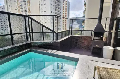 Apartamento duplex com 5 dormitórios sendo 3 suítes climatizadas + suíte de serviço, sacada gourmet e piscina privativa na praia da pitangueiras-guarujá/sp.
