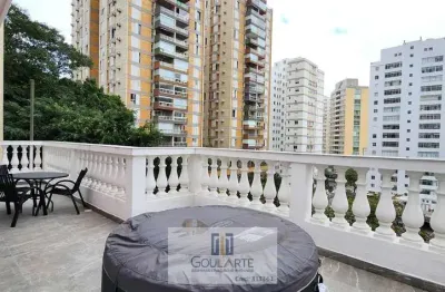 Cobertura penthouse com 4 dormitórios climatizadas sendo 1 suíte, acesso a sacada com vista parcial do mar, fundos com cozinha gourmet e piscina privativa, na praia das pitangueiras - guarujá/sp.