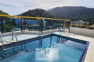Cobertura alto padrão com sacada gourmet e vista parcial do mar, com lazer no condomínio e 3 dormitórios climatizados sendo 1 suíte, lado praia da enseada - guarujá/sp.