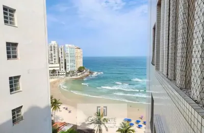 Apartamento alto padrão frente mar com acesso a janelão vista mar, 3 dormitórios climatizados + dormitório de serviço, na praia das pitangueiras - guarujá/sp.