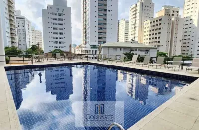 Apartamento alto padrão com vista parcial para o mar, 3 suítes climatizadas, lazer no condomínio na praia do tombo-guarujá/sp.