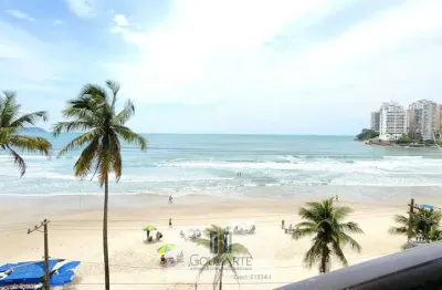Apartamento alto padrão com sacada frente mar, 3 suítes climatizadas, lazer no condomínio, na praia das astúrias-guarujá/sp.