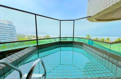 Piscina e churrasqueira na varanda, frente mar, lazer completo