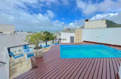 Cobertura com vista mar, piscina e espaço gourmet, 3 vagas,fica no bairro da enseada
