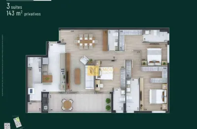 Apartamento com 3 dormitórios à venda, 143 m² por r$ 2.210.000,00 - santo inácio - curitiba/pr