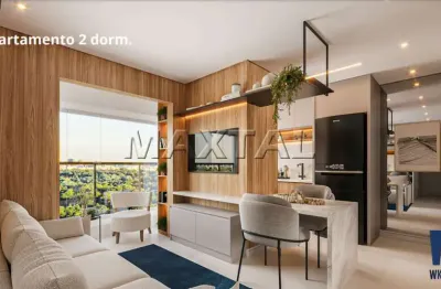 Apartamento com 42m², 2 quartos, 1 vaga de garagem, com piscina no terraço.