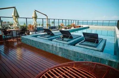 Flat a 50m do mar com 1 dormitório, sala e cozinha integradas à venda, 24 m² por r$ 389.000 - jardim oceania - joão pessoa/pb