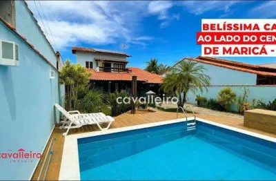 Casa mobiliada, com 3 quartos sendo 2 suítes, piscina, área goumet, cond. no centro de maricá-rj