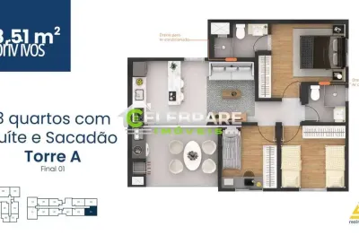 Apartamento centro de pinhais,03 qtos,suíte,sacada c/ churrasq.