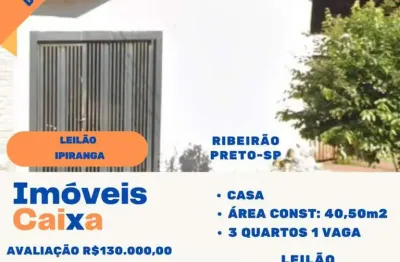 Casa para venda em ribeirão preto, ipiranga, 3 dormitórios, 1 banheiro, 1 vaga