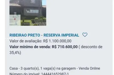 Casa para venda em ribeirão preto, reserva imperial, 3 dormitórios, 1 vaga
