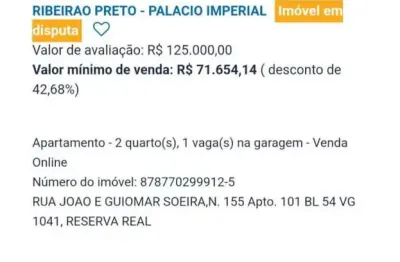 Apartamento para venda em ribeirão preto, reserva real, 2 dormitórios, 1 banheiro, 1 vaga