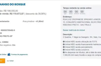 Apartamento para venda em ribeirão preto, conjunto habitacional sílvio passalacqua, 2 dormitórios, 1 banheiro, 1 vaga