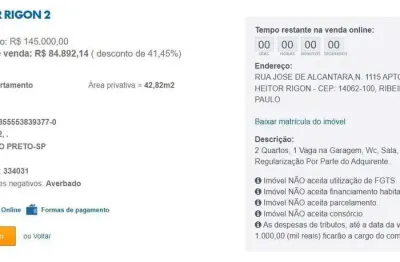 Apartamento para venda em ribeirão preto, jardim heitor rigon, 2 dormitórios, 1 banheiro, 1 vaga
