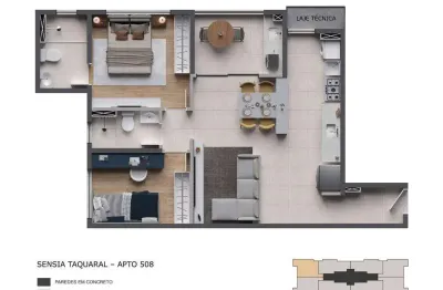 Apartamento para venda em taquaral de 63.22m² com 2 quartos, 1 suite e 1 garagem