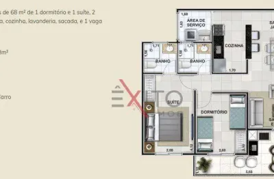 Apartamento para venda em vila itapanhau de 68.00m² com 2 quartos, 1 suite e 1 garagem