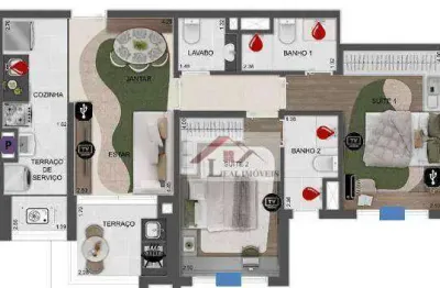 Apartamento para venda em fundação de 68.00m² com 2 quartos, 2 suites e 1 garagem