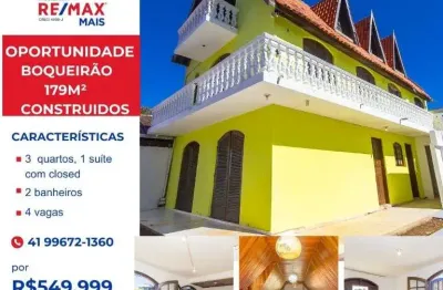 Sobrado para venda em boqueirão de 179.00m² com 3 quartos, 1 suite e 3 garagens