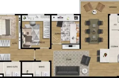 Apartamento para venda em jardim carolina de 85.00m² com 3 quartos, 1 suite e 1 garagem