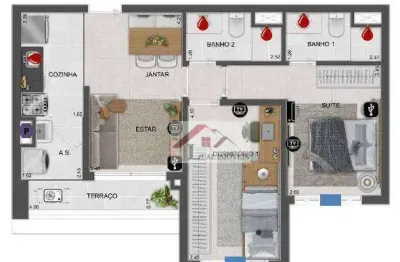 Apartamento para venda em fundação de 59.00m² com 2 quartos, 1 suite e 1 garagem