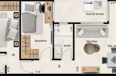 Apartamento para venda em Centro de 50.00m² com 2 Quartos, 1 Suite e 1 Garagem