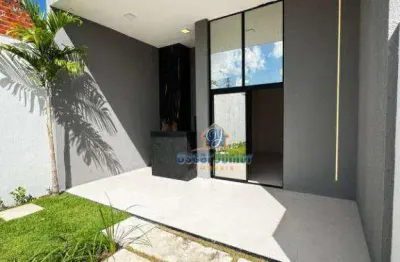 Casa plana no eusébio com pé-direito elevado, 3 suítes e acabamento em porcelanato