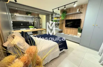 Flat mobiliado 01 quarto suíte com 33m² para alugar no jardim oceania.