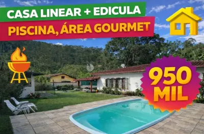 Casa linear à venda com 3 quartos sendo 1 suíte + edícula, 1.000 m² de terreno em Ermitage - Teresópolis/RJ.