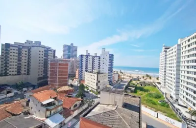 Apartamento mobiliado, 2 dormitórios, 1 suíte, 1 vaga, vista para o mar livre, 150 metros do mar, no bairro tupi- praia grande sp