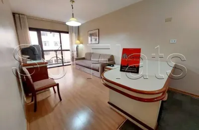 Flat disponível para locação mobiliado com serviços com 1 dormitório e sala com varanda no jardins.