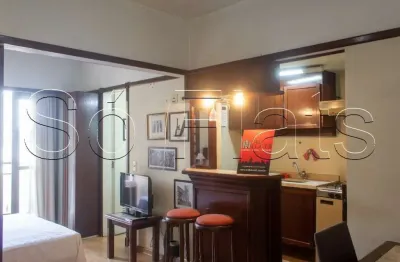 Flat na região central de sp com 32m² contendo 1 dorm e 1 vaga de garagem disponível para locação.