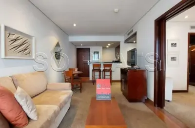 Flat mobiliado 60m² no Itaim Bibi George V, 1 suíte com hidro, varanda e 1 vaga